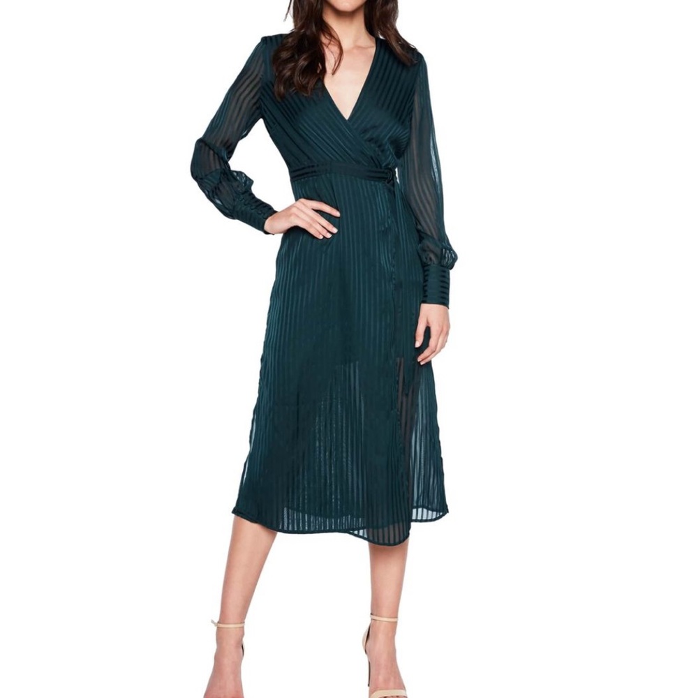 Bardot Shadow Stripe Faux Wrap Midi Dress